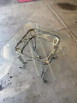 Wrought Iron and Glass Top Side Table
