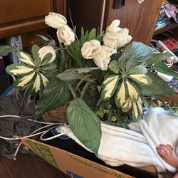 Big fake plant decoration in wicker basket always just been sitting on the shelf