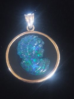 Faux Opal Cameo 925 Silver Pendant 
