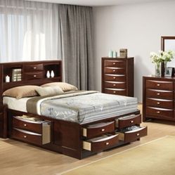 Brand New Cherry 4pc Queen Bedroom Set (Available In Eastern King)