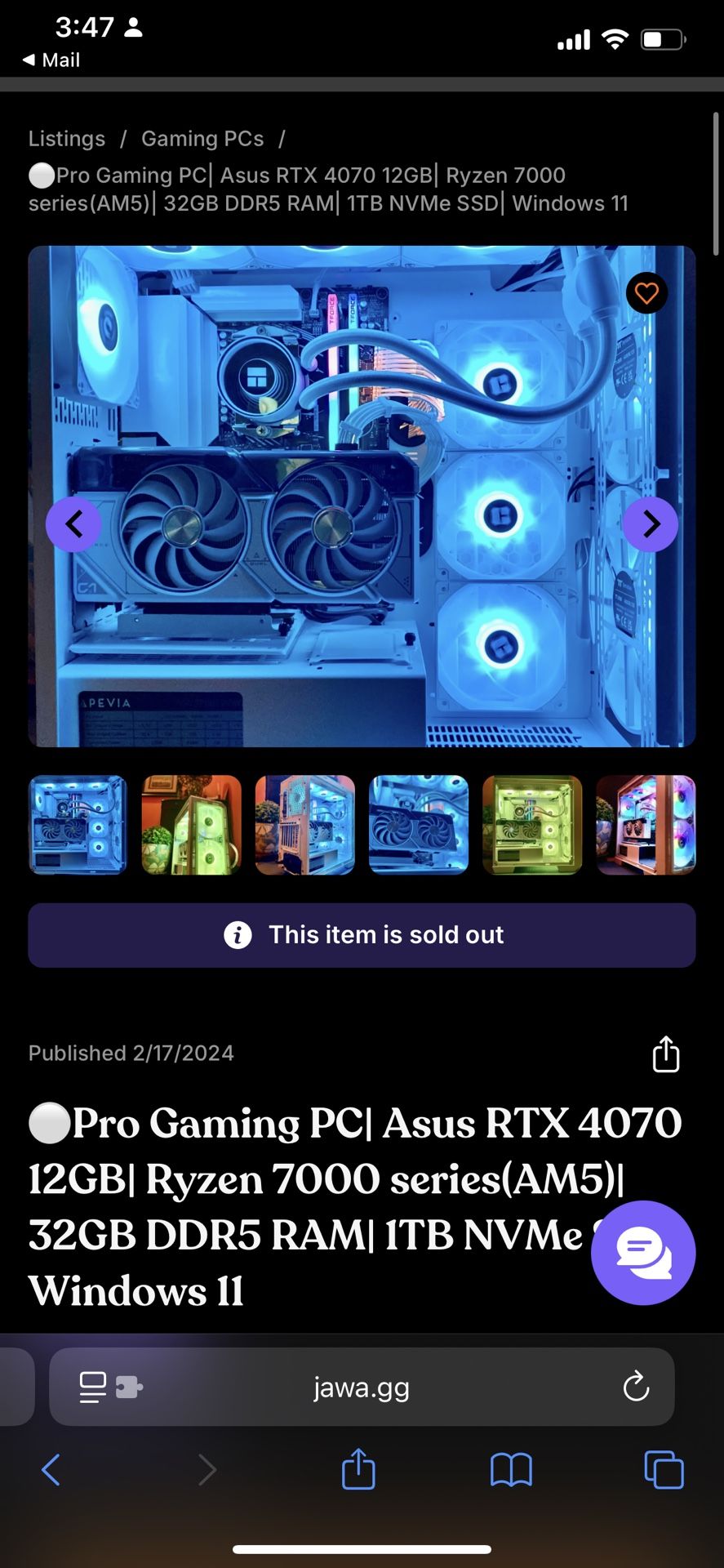 ASUS RTX 4070 GAMING PC FOR SALE (WHITE RGB TOWER) 