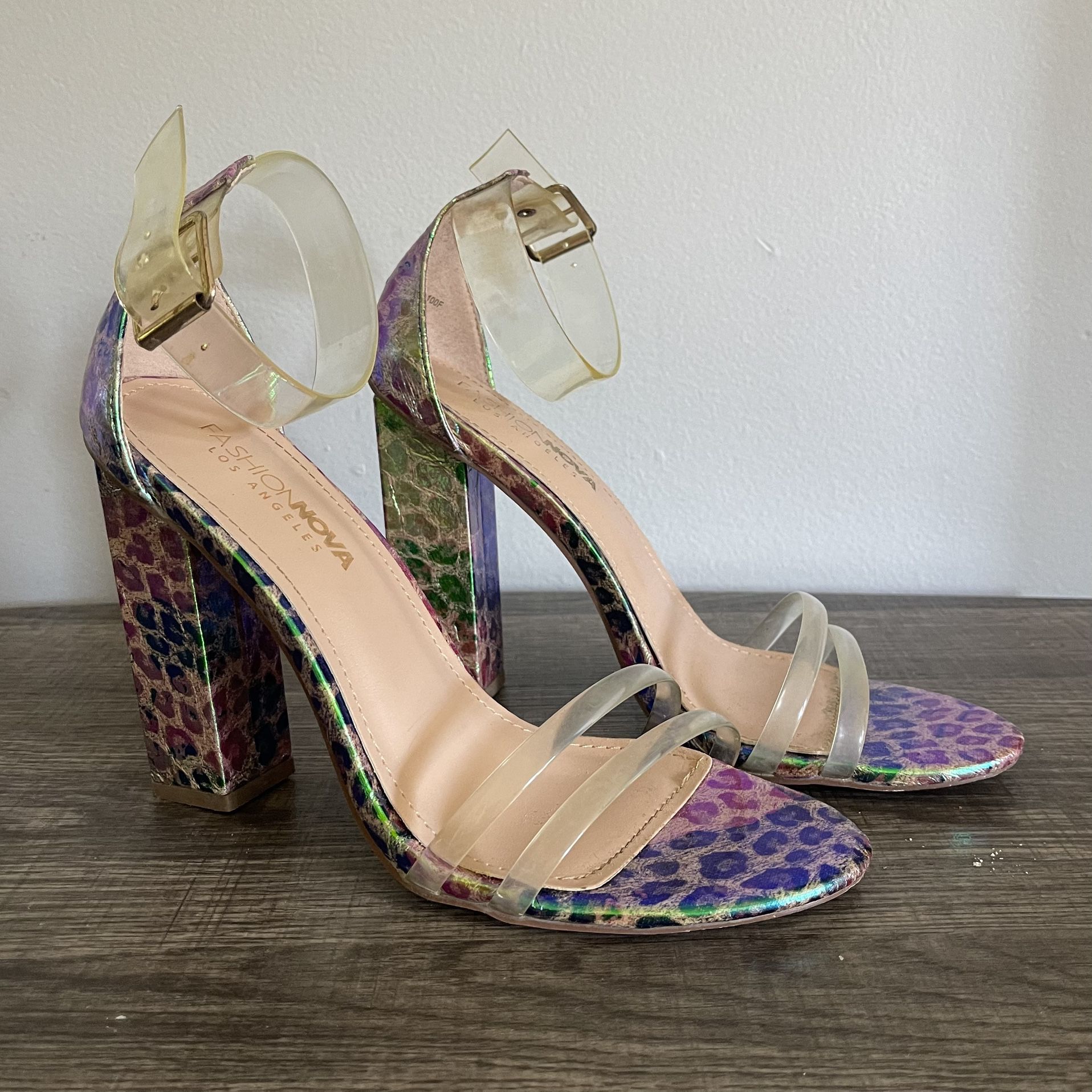 Fashion Nova Ray of Sunshine Laura Leopard Print Heeled sandals, size 8
