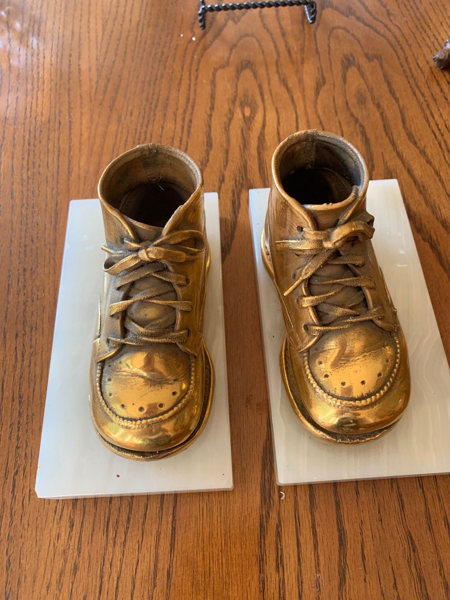Brass baby shoe bookends antiques collectibles marble