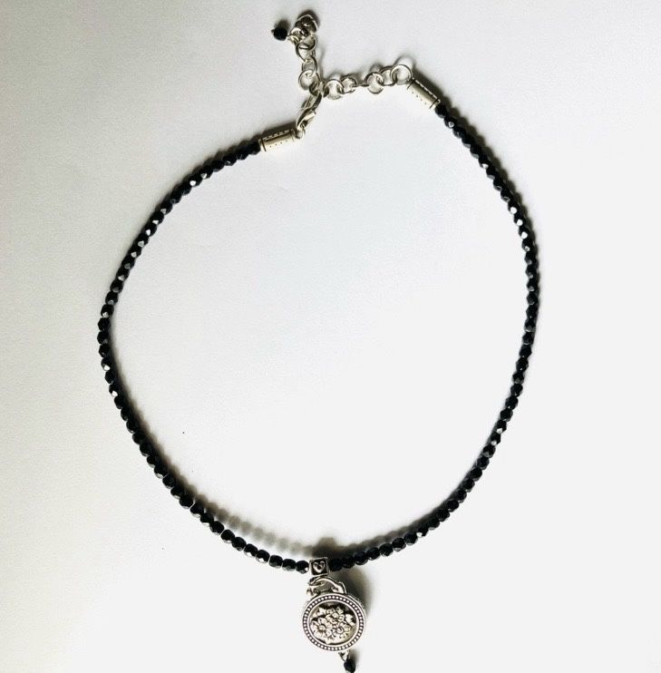 Brighton Black Beaded Necklace with Double-Sided Silver Pendant