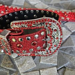 Choker Necklace Goth Red Rhinestone