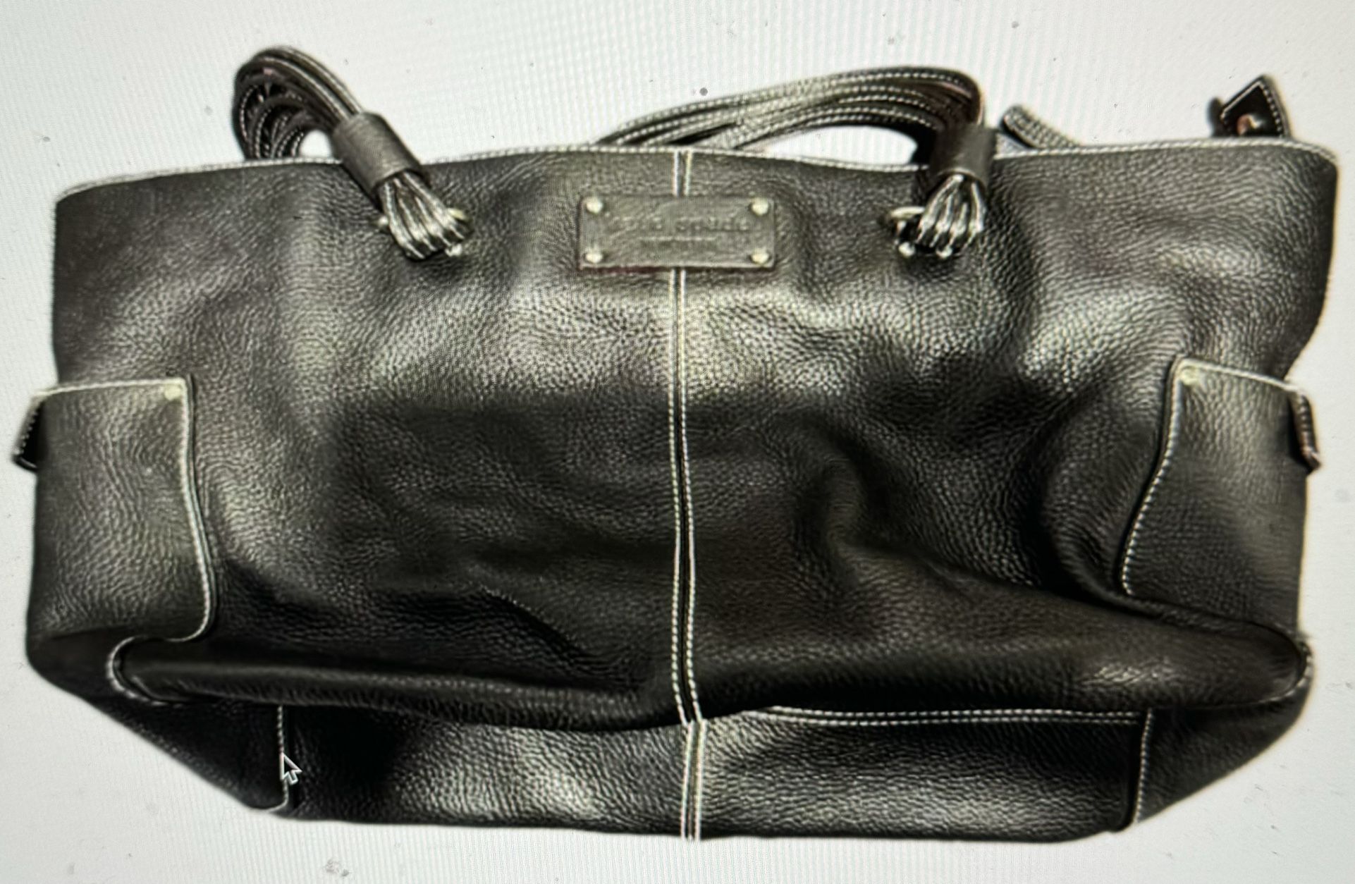Kate Spade Black Pebbled Leather Zip Top Side Pockets Shoulder Handbag
