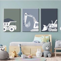 Construction Truck Canvas Wall Art – 3pc Set (16x24)