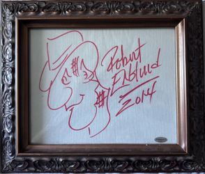 Robert Englund autograph with Freddy Krueger drawing 8 1/2 x 10 board