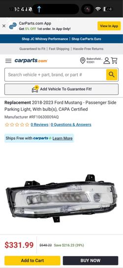 Replacement 2018-2023 Ford Mustang - Passenger Side Parking Light, With bulb(s)