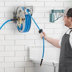 Regency Retractable Stainless Hose Reel 35ft – Commercial Grade Water/Oil/Air