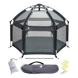 The California Beach Co Midnight Black Pop N GO Playpen With Self Inflatting Mattress