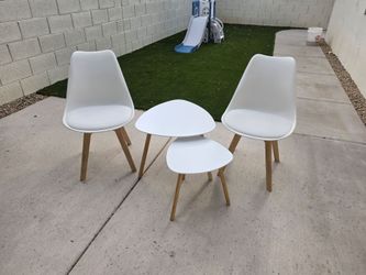 CangLong Mid Century Modern Dining Chairs White
 With BAMEOS Bamboo Nesting Triangle End Table,Set of 2 Side Table Modern Minimalist Coffee Table