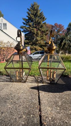 Vintage Pair of Solid Brass Outdoor Wall Sconces – Wasley Products ($150)