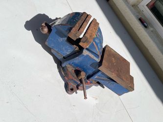 Blue cast iron swivel bench vise