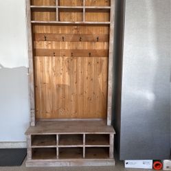 Hall Tree with Bench Seat and Storage Bar wood