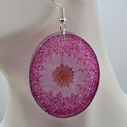 Glittery Pink Daisy Earrings 