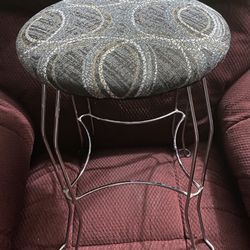 Silver Metal Vanity Stool New Upholstery Fabric 