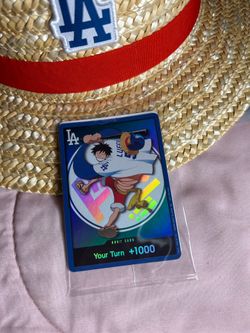 x Dodgers trading card ONE PIECE promotion and hat