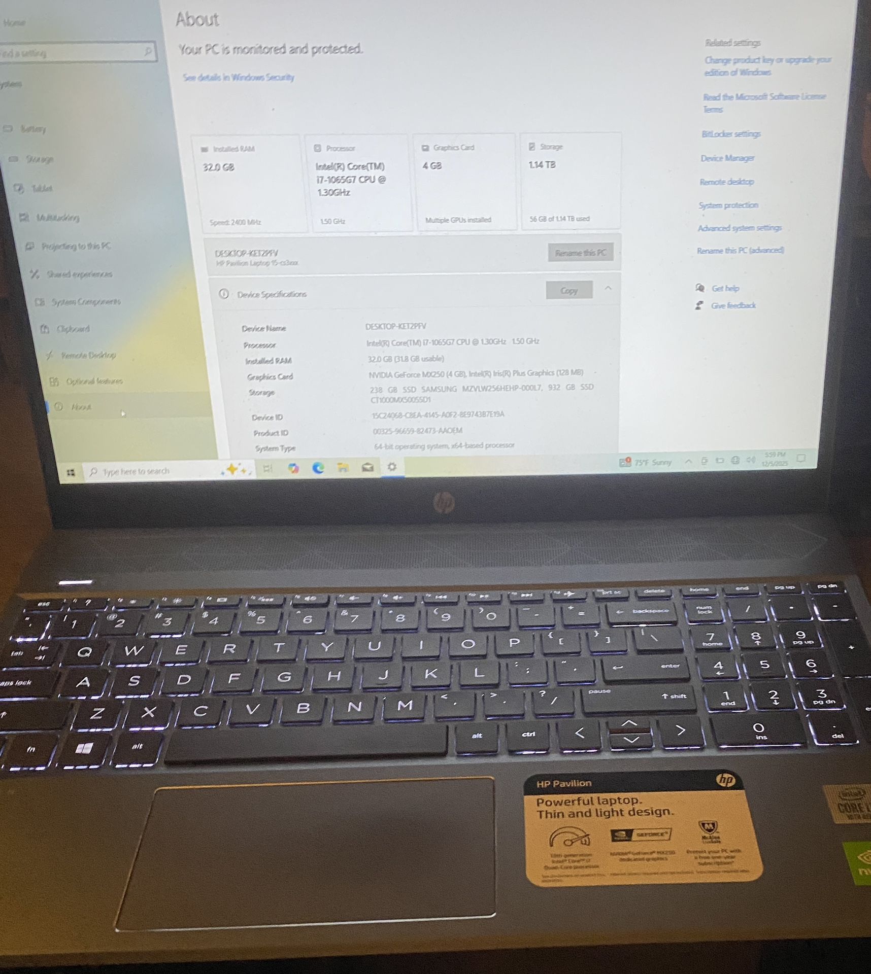 HP Pavilion i7 10th Gen 32GB Ram 1.25GB SSD Touch Screen Folds For Tablet Mode