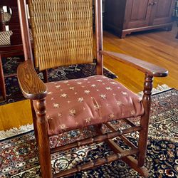 Antique Cane Back Rocking Chair with Upholstered Seat