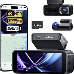 4K Dual Dash Camera for Cars with AI Color Night Vision, HDR WDR, ADAS, GPS, WiFi & Voice Control