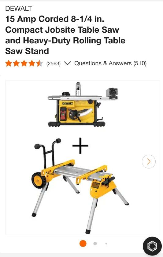 Dewalt 15 AMP Corded Table Saw With Stand
