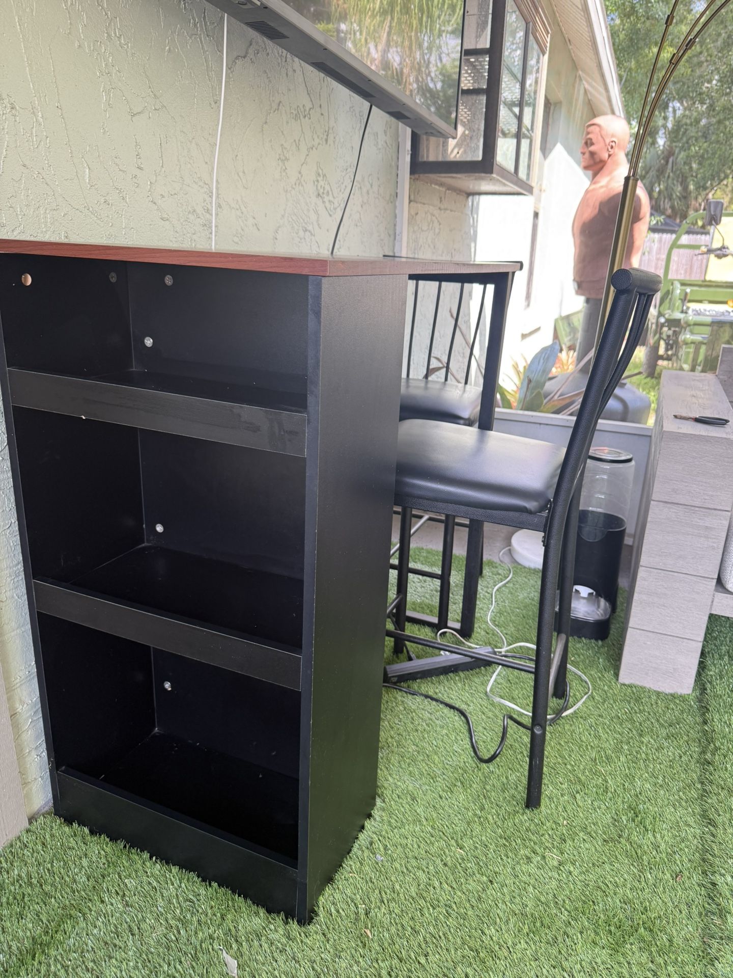Black Bar Shelf With Stools