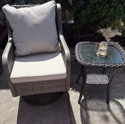 Brand New Assembled Swivel Patio Chair and Table Set