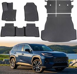 Car Floor Mats for 2026 Toyota RAV4 Hybrid (Not for Phev) TPE Full Set with Cargo Liner & 2nd Row Backrest Mat,All Weather Protection Anti-Slip Custom