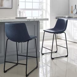 Set Of 4 Navy Blue Bar Stools - Counter Height