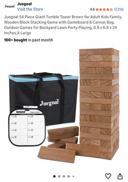 NEW Juegoal Wooden Block Stacking Game with Gameboard & Canvas Bag