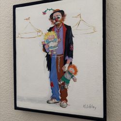 2 Dolls & Clown oil painting