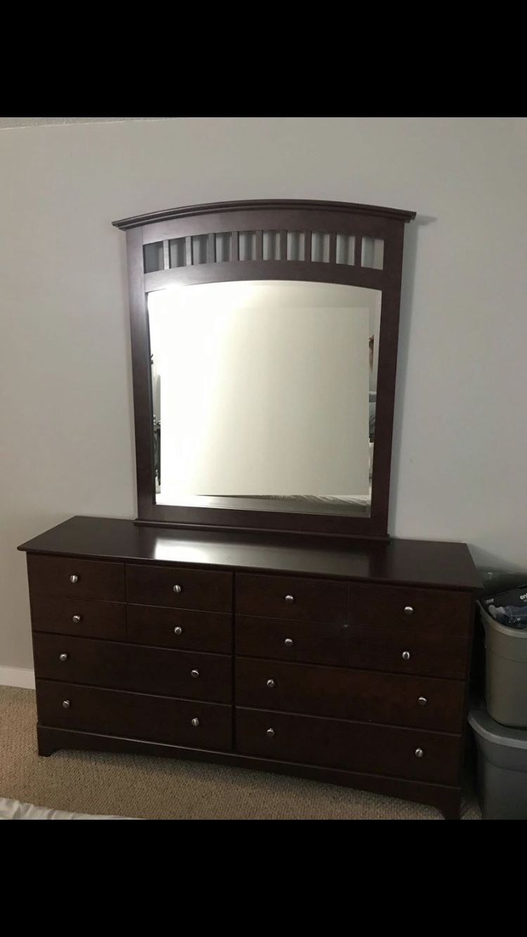 Bedroom set. Dresser with mirror, vertical dresser, night stand.