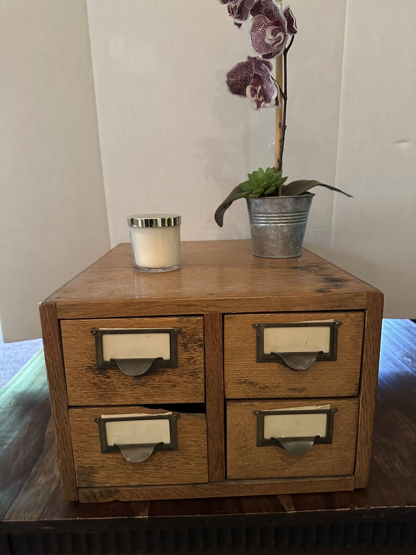 Vintage 4 Drawer Oak Library Card Catalog Cabinet