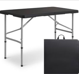 MoNiBloom 4Ft Folding Card Table, Outdoor Foldable Small Portable Plastic Dining Picnic Cookout Table w/Handle, Black