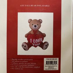 Valentines Day 4' AIR INFLATABLE TEDDY BEAR WITH LOVE HEART YARD DECORATION