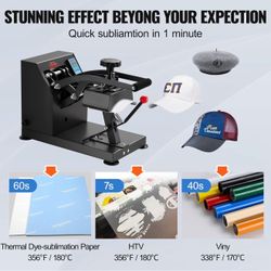 VEVOR Heat Press 6x3.75Inch Curved Element Hat Press Clamshell Design Heat Press for Hats Rigid Steel Frame No Stick Digital LCD Timer and Temperature