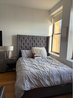 Queen Bed - Upholstered Dark Grey Frame