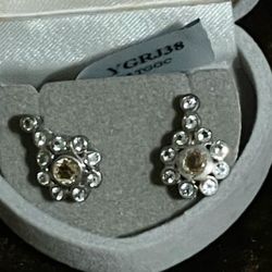   New, Firm, Sterling Silver with Imperial Garnet & White Topaz Earrings, Butterfly Back, 1.43 TCW