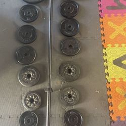 Weight Plates / Bar.     70 Dollars 