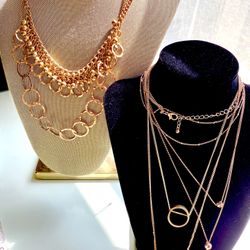 Lot Of Five Rose Gold Tone And Gold Tone Necklaces