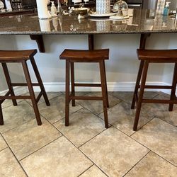 3 X Wood Seat Bar Stool
