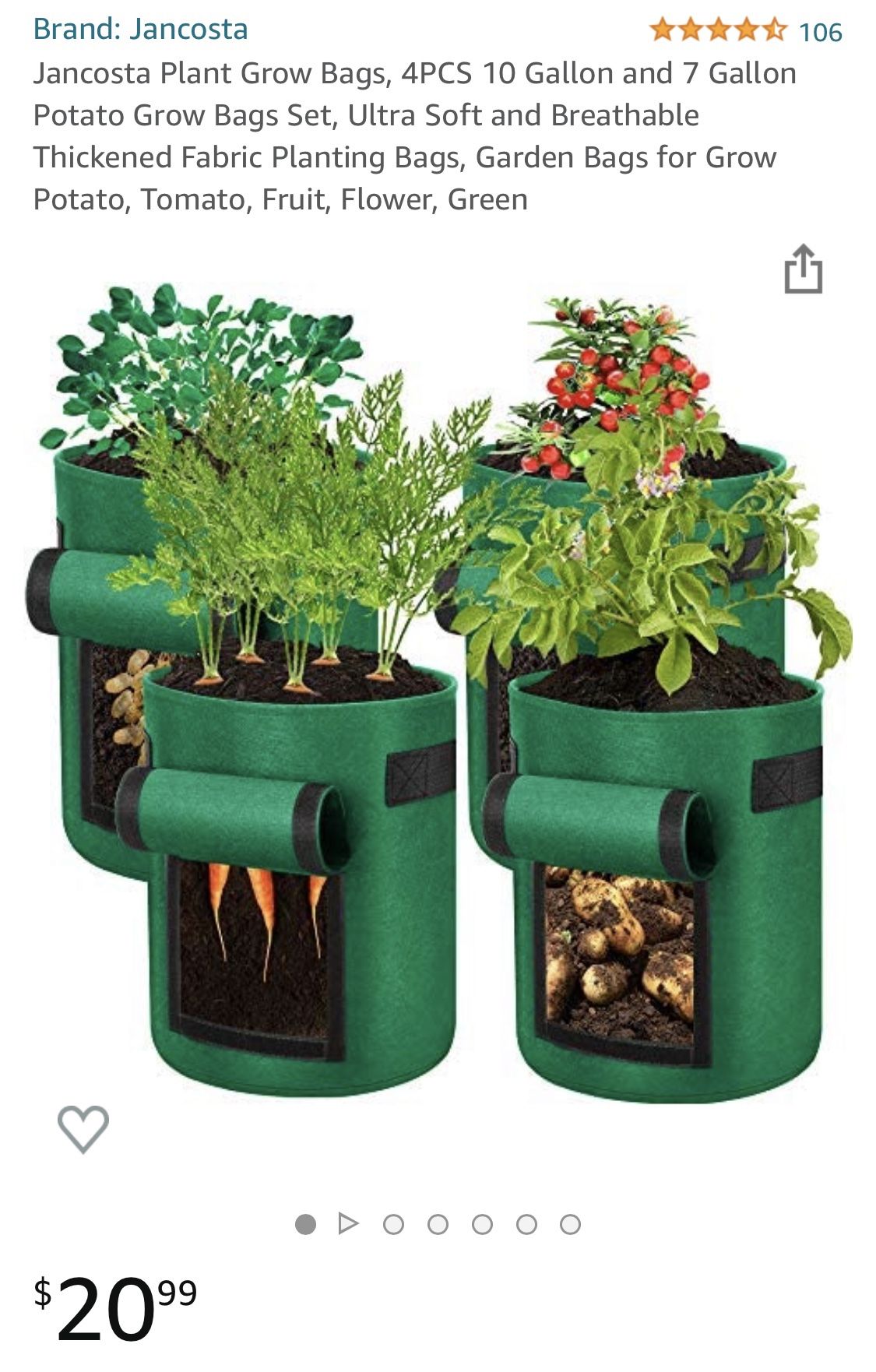 Jancosta Plant Grow Bags , 4 PCS-10 Gallon and 7 Gallon