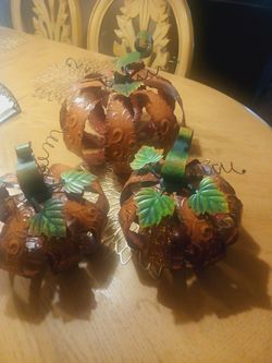 Set Of New Metal Pumpkins Beautiful Enamel Colors