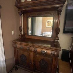 Carved Mahogany Wood Mirrored Cabinet Vintage - Free Delivery
