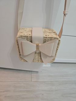 Wicker Crossbody Bag with Bow Detail