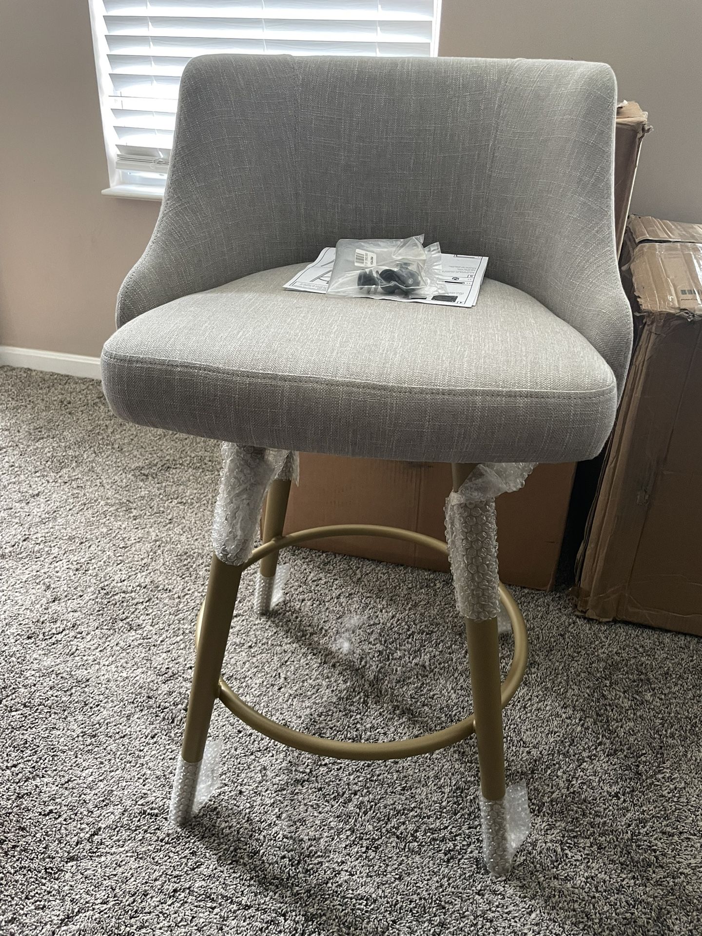 (1) New Amisco Duncan 26” Sun Gold Metal Grey Fabric Premium Swivel Counter Stool