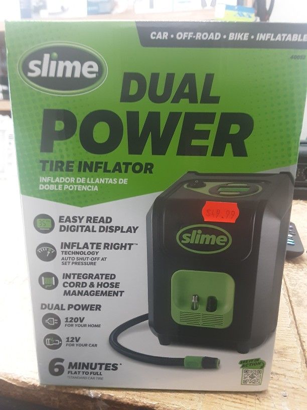 Slime 40052 Tire Inflator, Portable Car and Home Plug, SUV, 4x4 Air Compressor, Inflate Right automatic shut off, with Digital 99 psi Display, Dual Co