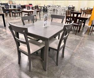 Modern Grey 5-Piece Wooden Dining Table Set with Cushioned Chairs – Perfect for Small Spaces / Kitchen