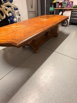 Large Wood Dining Table with Carved Base “MAKE AN OFFER OBO”